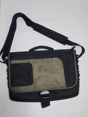 Lenovo Black and Olive Green Laptop Messenger Bag